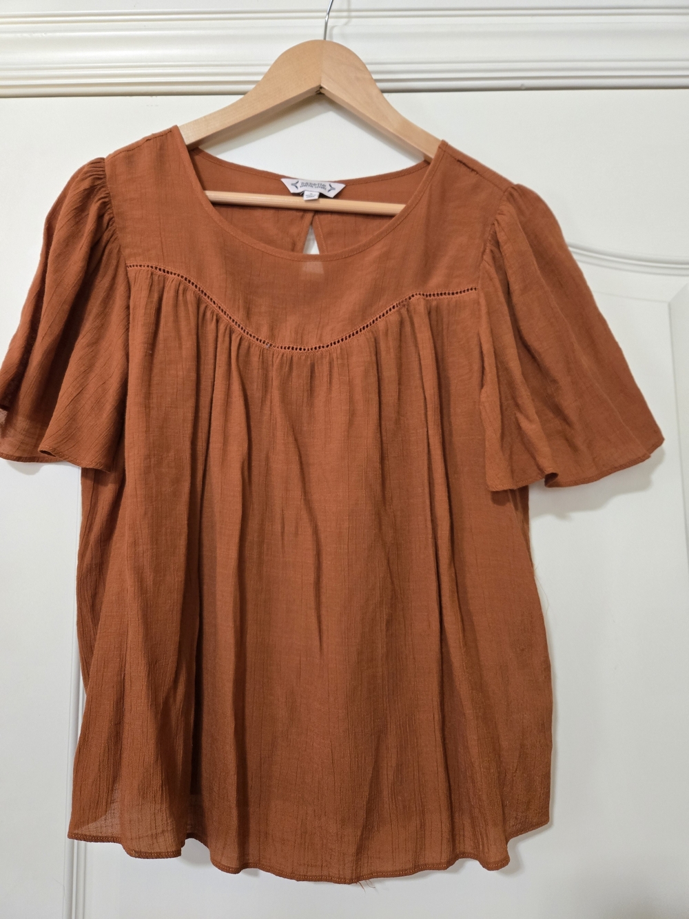 Nanette Lepore Rust Orange Flutter Sleeve Blouse Comfy Fall Layering